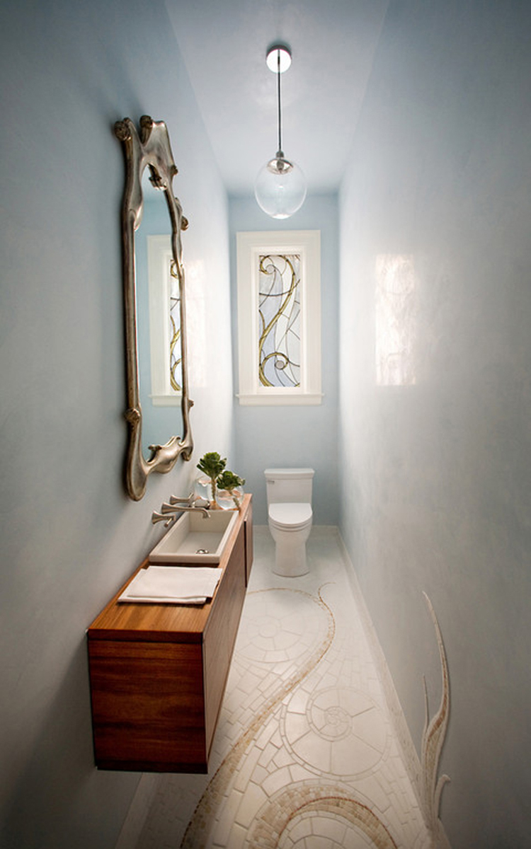 narrow powder room